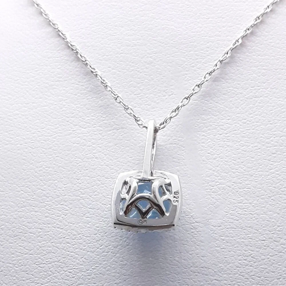 NEW sterling silver blue topaz and cz pendant necklace
